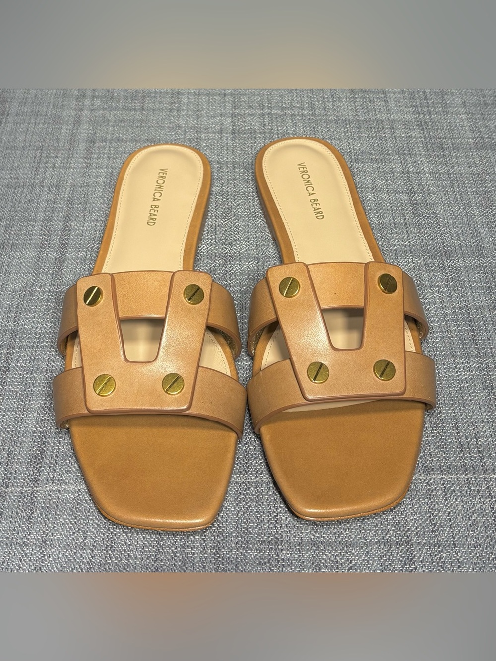 Veronica Beard Via Slide Sandals Honey Leather Size 8M - Picture 3 of 7